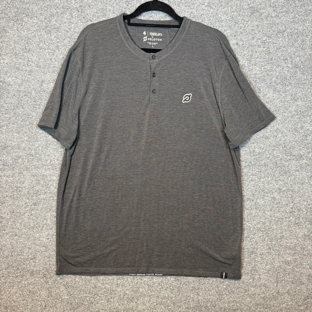 Fourlaps‎ x Peloton Shirt Mens Large Gray Henley Tshirt Casual Stretch Gym